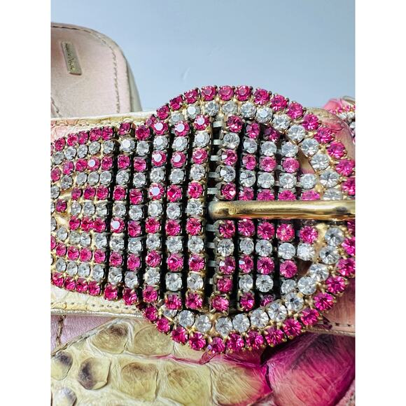 Massimo Dogana Snake Rhinestone Gold Heels Size 37 1/2 Upper Leather Soles - Picture 14 of 16